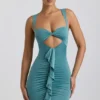 Zivanka Slinky Jersey Cut-Out Ruffle-Trim Miniklänning i havsgrönt