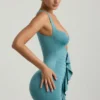 Zivanka Slinky Jersey Cut-Out Ruffle-Trim Miniklänning i havsgrönt