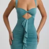 Zivanka Slinky Jersey Cut-Out Ruffle-Trim Miniklänning i havsgrönt