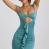 Zivanka Slinky Jersey Cut-Out Ruffle-Trim Miniklänning i havsgrönt