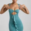 Zivanka Slinky Jersey Cut-Out Ruffle-Trim Miniklänning i havsgrönt