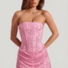 Ziya Embellished Draped Strapless A-Line Miniklänning i rosa