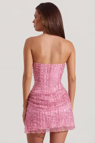 Ziya Embellished Draped Strapless A-Line Miniklänning i rosa