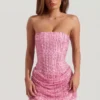 Ziya Embellished Draped Strapless A-Line Miniklänning i rosa