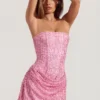 Ziya Embellished Draped Strapless A-Line Miniklänning i rosa