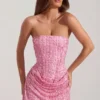 Ziya Embellished Draped Strapless A-Line Miniklänning i rosa