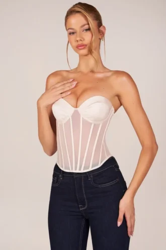 Zoa bandeau-korsetttop med snörning i ivory