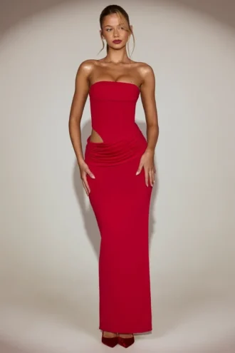 Zorya mjuk jersey bandeau-maxiklänning med utskärningar i True Red